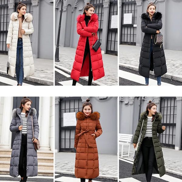 Long Winter Coat Women Parkas Slim Casual Hooded Fur Collar Warm Jacket Outerwear Streetwear