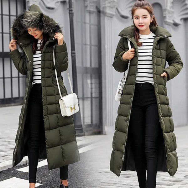 Long Winter Coat Women Parkas Slim Casual Hooded Fur Collar Warm Jacket Outerwear Streetwear - Image 2
