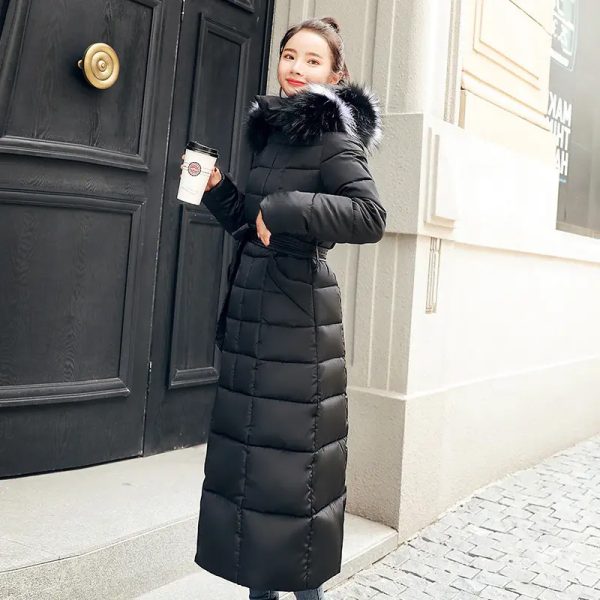 Long Winter Coat Women Parkas Slim Casual Hooded Fur Collar Warm Jacket Outerwear Streetwear - Image 3