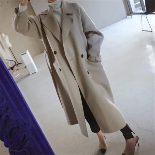 Winter Solid Color Korean Loose Wool Coats For Ladies Women Lady Jacket - Image 4