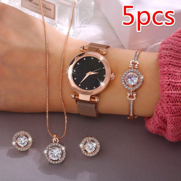 Luxury Women Watches Crystal Bracelet Stud Earring Necklace Set Ladies Watch Casual Quartz Wristwatch Set - Image 4