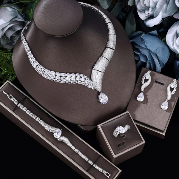 2022 Top 4 Wedding Bride Jewelry Set Water Drop Shape Jewelry Set for Women's Wedding Accessories Necklace and Earring Set - Image 2