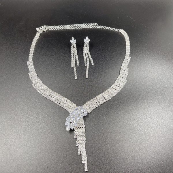 Silver Color Rhinestone Crystal Bridal Jewelry Set Earrings Necklace Wedding Geometric Elegant Romantic Bridesmaid Jewelry Sets - Image 5