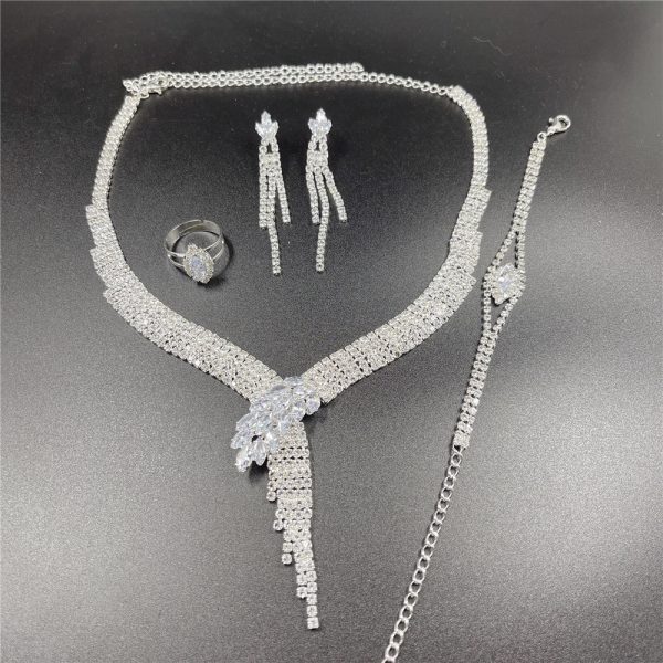 Silver Color Rhinestone Crystal Bridal Jewelry Set Earrings Necklace Wedding Geometric Elegant Romantic Bridesmaid Jewelry Sets - Image 6
