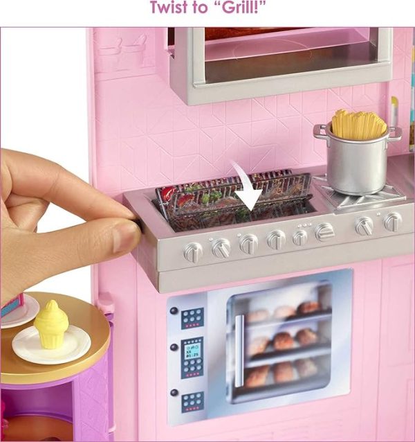 Barbie Cook ‘n Grill Restaurant Playset with Barbie Doll, 30+ Pieces & 6 Play Areas Including Kitchen, Pizza Oven, Grill & Dining Booth, Gift for 3 to 7 Year Olds - Image 2