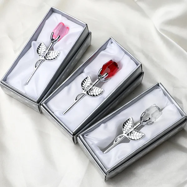 Valentines Day Gift Crystal Glass Rose Artificial Flower Silver Gold Rod Rose Flower for Girlfriend Wedding Gifts for Guest