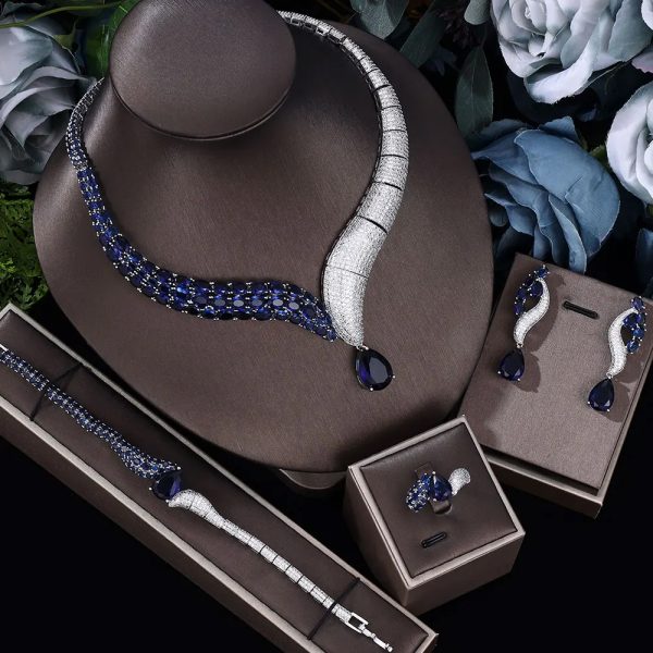 2022 Top 4 Wedding Bride Jewelry Set Water Drop Shape Jewelry Set for Women's Wedding Accessories Necklace and Earring Set - Image 7