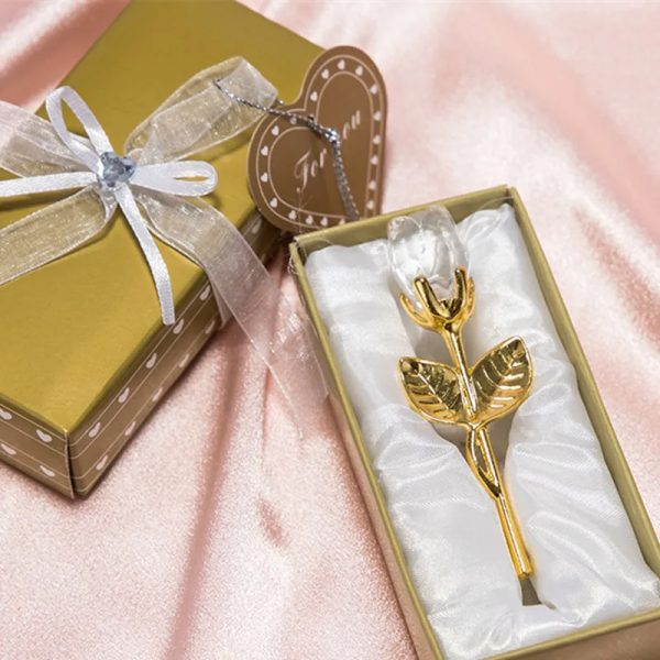 Valentines Day Gift Crystal Glass Rose Artificial Flower Silver Gold Rod Rose Flower for Girlfriend Wedding Gifts for Guest - Image 5