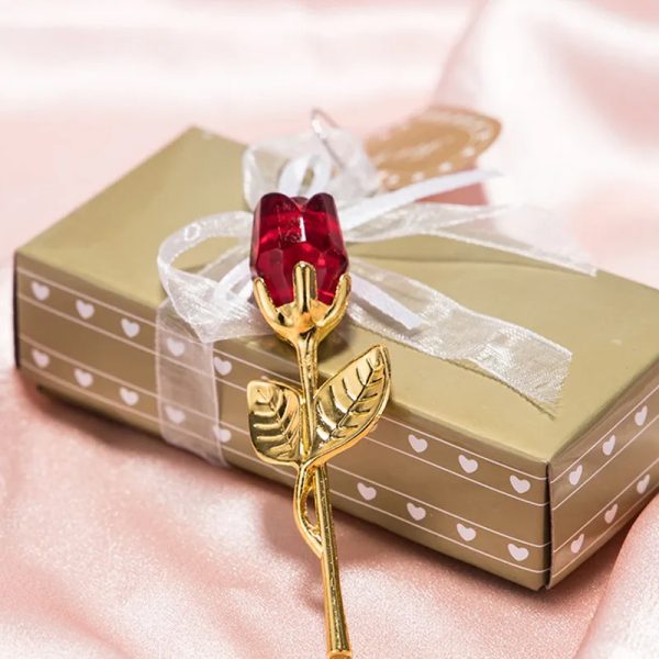 Valentines Day Gift Crystal Glass Rose Artificial Flower Silver Gold Rod Rose Flower for Girlfriend Wedding Gifts for Guest - Image 6