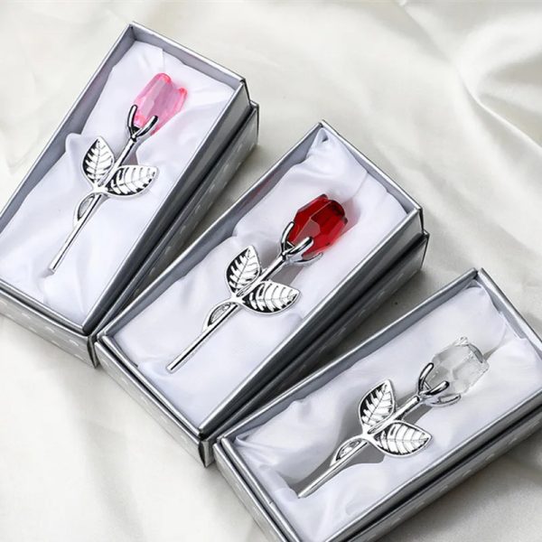 Valentines Day Gift Crystal Glass Rose Artificial Flower Silver Gold Rod Rose Flower for Girlfriend Wedding Gifts for Guest - Image 2