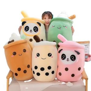 AIFEI TOY Bubble Boba Milk Tea Plush Toy – 24cm / 35cm / 50cm / 70cm Cute Fat Fruit Drink Soft Stuffed Doll
