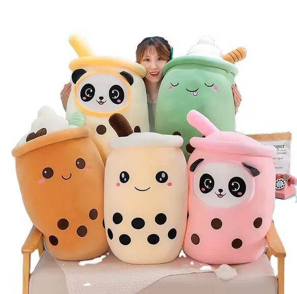 AIFEI TOY Bubble Boba Milk Tea Plush Toy – 24cm / 35cm / 50cm / 70cm Cute Fat Fruit Drink Soft Stuffed Doll