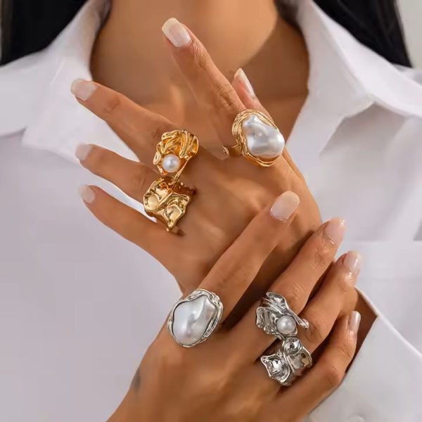 3 Pieces Baroque Irregular Imitated Pearl Ring Set