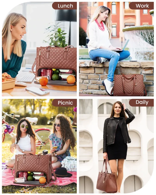 2pcs Ladies Shoulder Bags Lunch Box Daily School Business Waterproof Women Laptop Handbags With Insulated Cooler Bag - Image 4