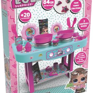 L.O.L Surprise Yummy Creations Mini Kitchen - Kids Pretend Kitchen Role Paying Set with over 20+ Accessories, 3 Tubs of Dough for Kids