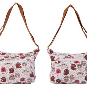 Lilly & Jane Beige Owl canvas shoulder bag