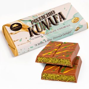 OMNIYA Delicacy – Dubai Viral Kunafa Pistachio Chocolate Bar (190g) – Crispy Pistachio Kunafa Layer with Creamy Belgian Chocolate – Middle Eastern Dessert Fusion – Gourmet Sweet Treat