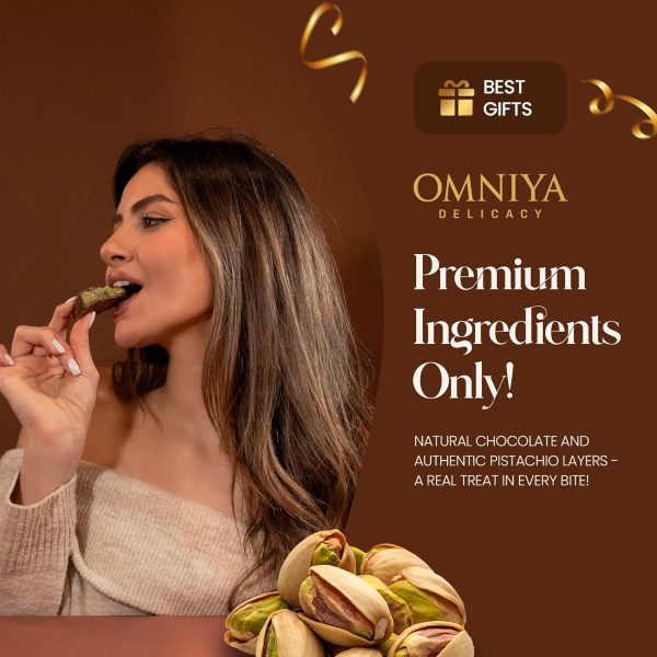 OMNIYA Delicacy – Dubai Viral Kunafa Pistachio Chocolate Bar (190g) – Crispy Pistachio Kunafa Layer with Creamy Belgian Chocolate – Middle Eastern Dessert Fusion – Gourmet Sweet Treat - Image 2