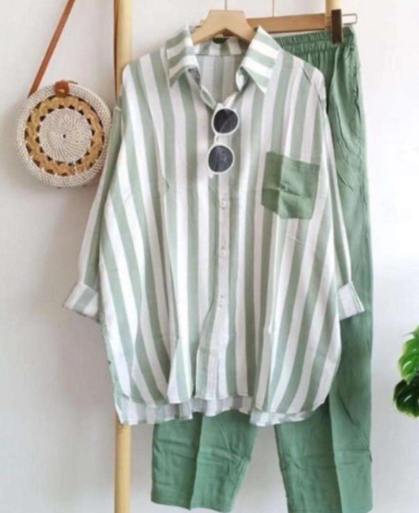 2025 Southeast Asian Women's Set Fashion Women's Loose Slimming Comfortable Casual Striped Shirts Set Plus Size 5XL - Image 3