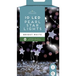 Christmas 10 LED Pearl Star String Lights – Assorted Warm White & Bright White Battery Operated Décor