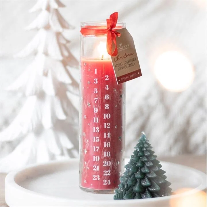Christmas Vanilla Advent Tube Candle – Red, 70-Hour Burn Time