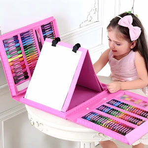 RLS 208-Piece Deluxe Portable Pink Or Blue Colouring Art Set in Case | Complete Drawing & Painting Kit for Boys & Girls (Ages 3+)
