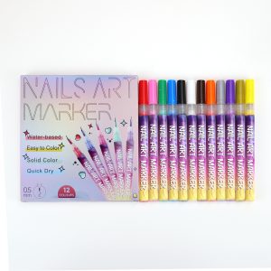 GP Acrylic 12-Color Temporary Waterproof Nail Painting & Beauty Tattoo Marker Pen Set – 6mm Flat Tip Nail Art Decoration Kit