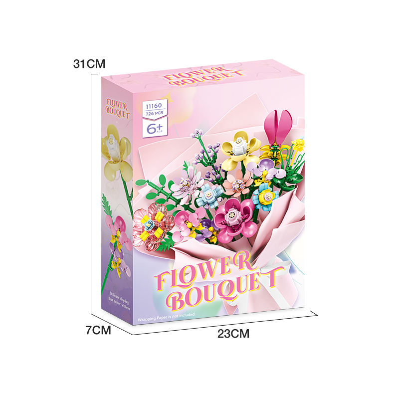 Woma 13-Flower Bouquet Building Blocks Set – 726 PCS DIY Plastic Brick Toy for Kids & Adults | Decorative Construction Kit | ABS Material | Ages 6+ - Image 2