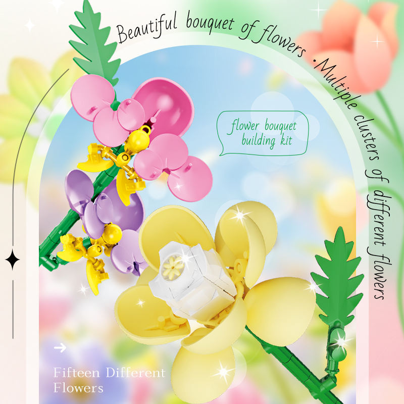 Woma 13-Flower Bouquet Building Blocks Set – 726 PCS DIY Plastic Brick Toy for Kids & Adults | Decorative Construction Kit | ABS Material | Ages 6+ - Image 6