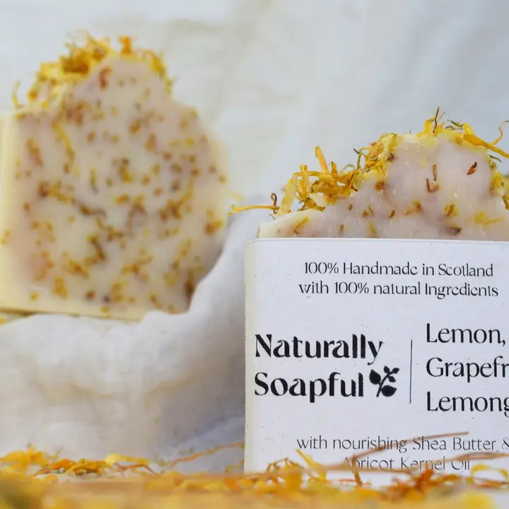 Lemon, Grapefruit & Lemongrass 100% Natural Soap Bar | Handmade Vegan Citrus Soap | Energising Self-Care Gift (100g) - Image 2