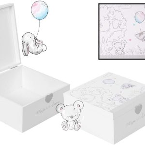 Hugs & Kisses Baby Wooden Memories Keepsake Box – Newborn & Baby Shower Gift