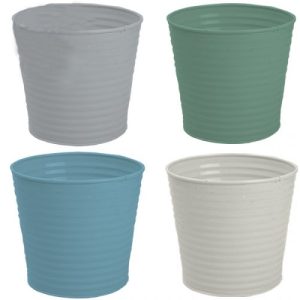 Rowan Metal Ribbed Plant Pot 12cm – Assorted Colours (Set of 4)