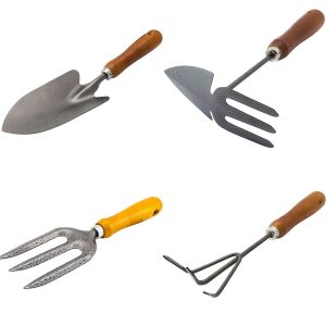 Marksman Wood Handle Hand Trowel, Fork, Hoe & Cultivator Garden Tool Set – 4 Piece