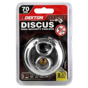 Dekton DT70152 70mm Stainless Steel Discus Padlock – Heavy Duty Security Lock with 2 Keys