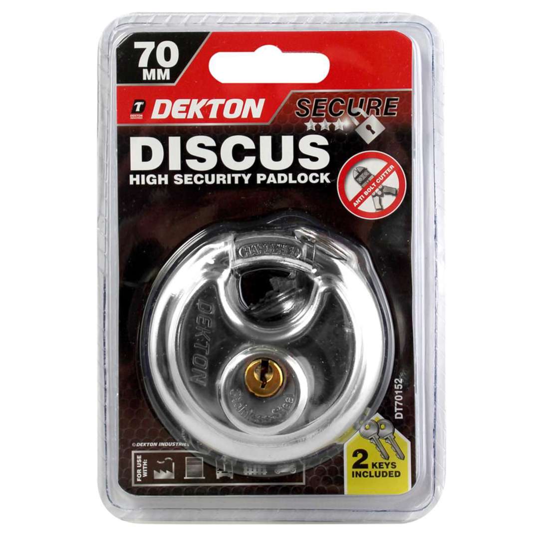 Dekton DT70152 70mm Stainless Steel Discus Padlock – Heavy Duty Security Lock with 2 Keys